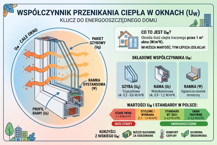 infografika współczynnik przenikania ciepła Uw